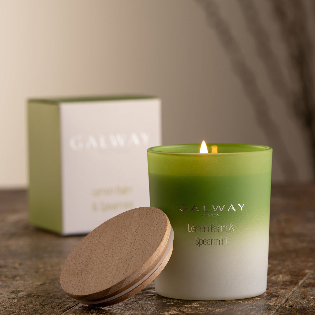 Galway Crystal Lemon Balm & Spearmint Wooden Lid Jar Candle Small