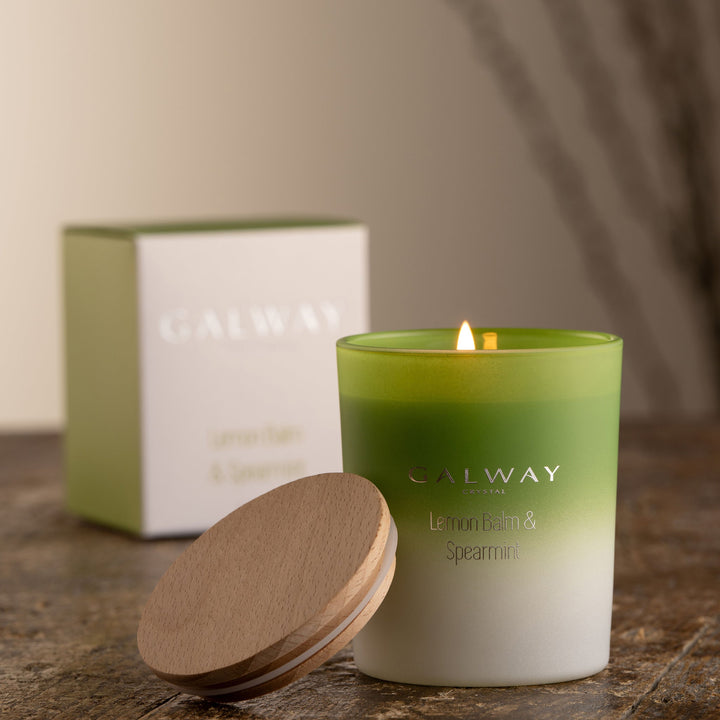 Galway Crystal Lemon Balm & Spearmint Wooden Lid Jar Candle Small