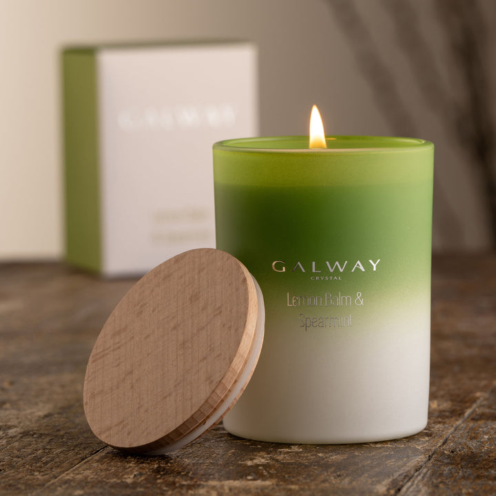 Galway Crystal Lemon Balm & Spearmint Wooden Lid Jar Candle Large