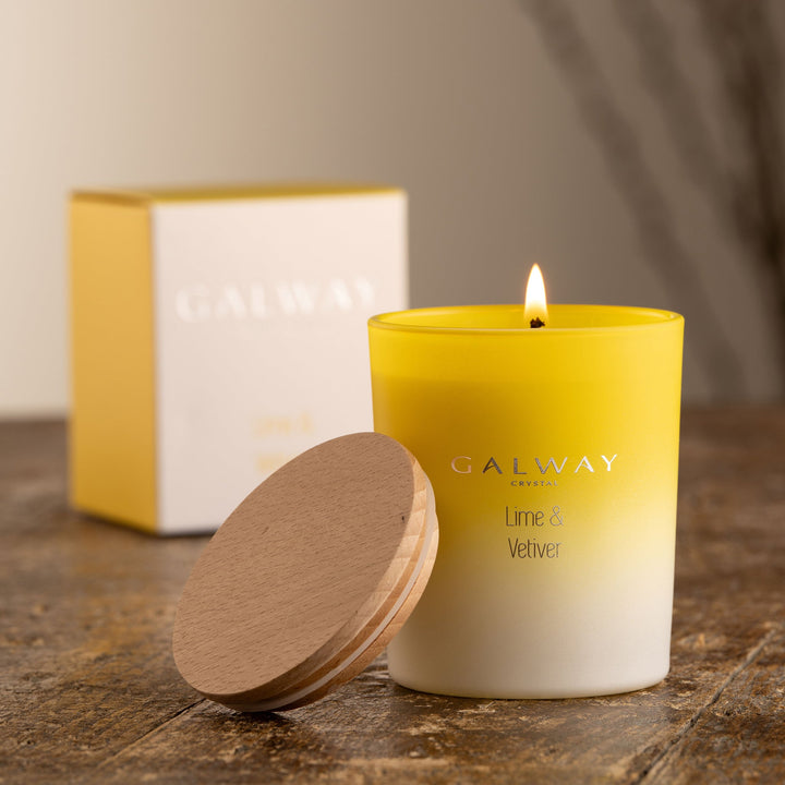 Galway Crystal Lime & Vetiver Wooden Lid Jar Candle Small