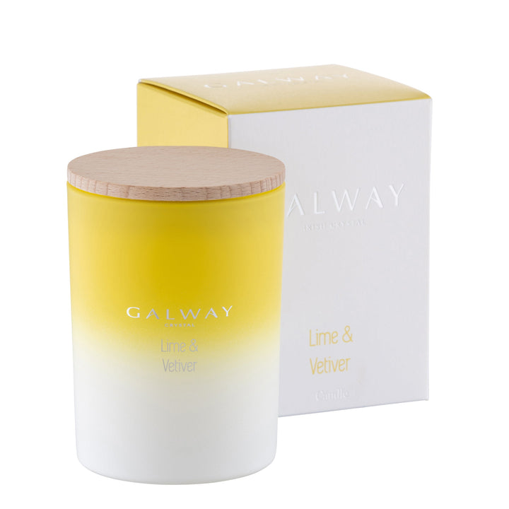 Galway Crystal Lime & Vetiver Wooden Lid Jar Candle Large