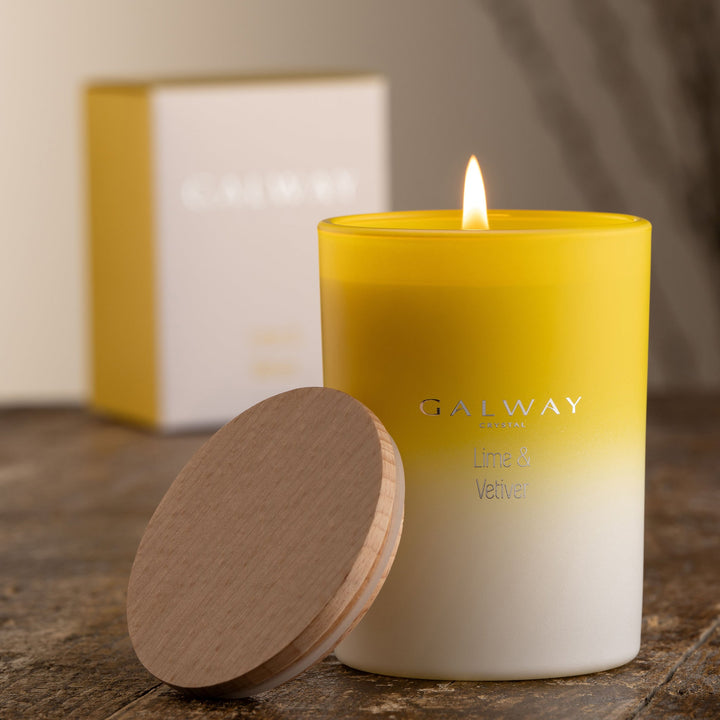 Galway Crystal Lime & Vetiver Wooden Lid Jar Candle Large