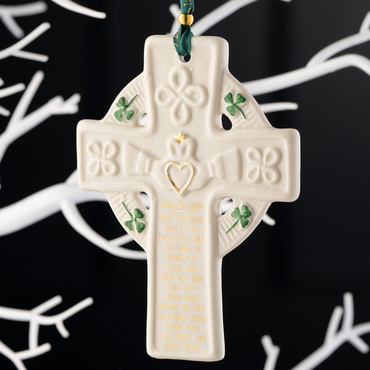 Belleek Classic Claddagh Blessing Cross Ornament