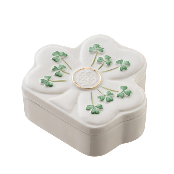 Belleek Classic Shamrock Shaped Trinket Box