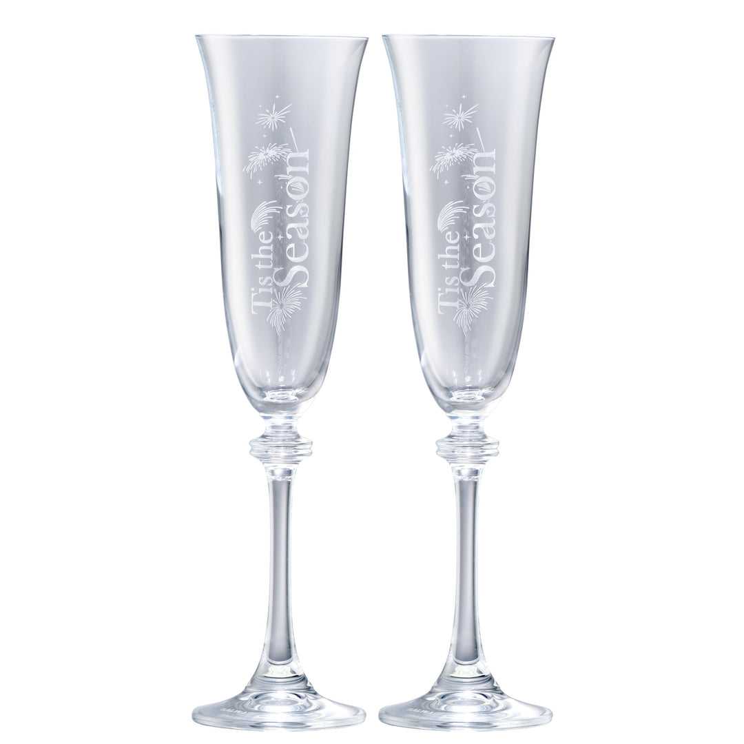 Galway Crystal Tis the Season Liberty Flute Pair