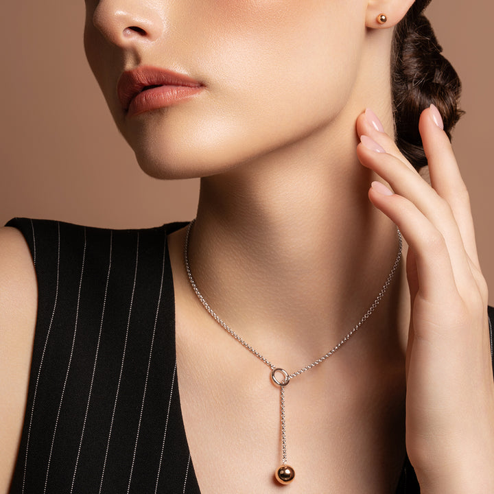 Galway Crystal Balance Sterling Silver & Rose Gold Loop Through Necklace