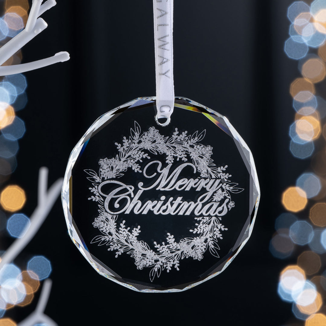 Galway Crystal Merry Christmas Wreath Round Ornament