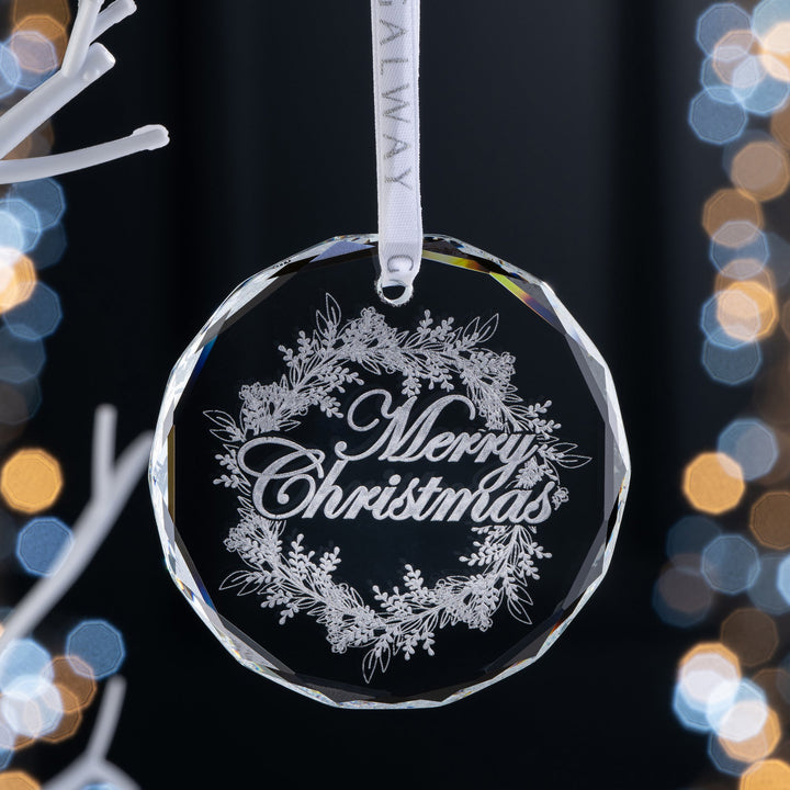 Galway Crystal Merry Christmas Wreath Round Ornament