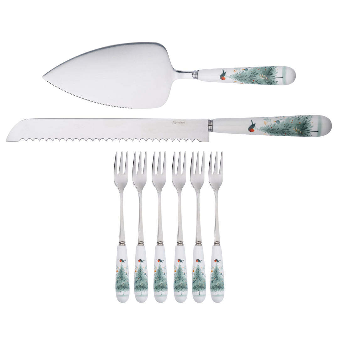 Aynsley Little Robin Christmas Tree Pastry Set