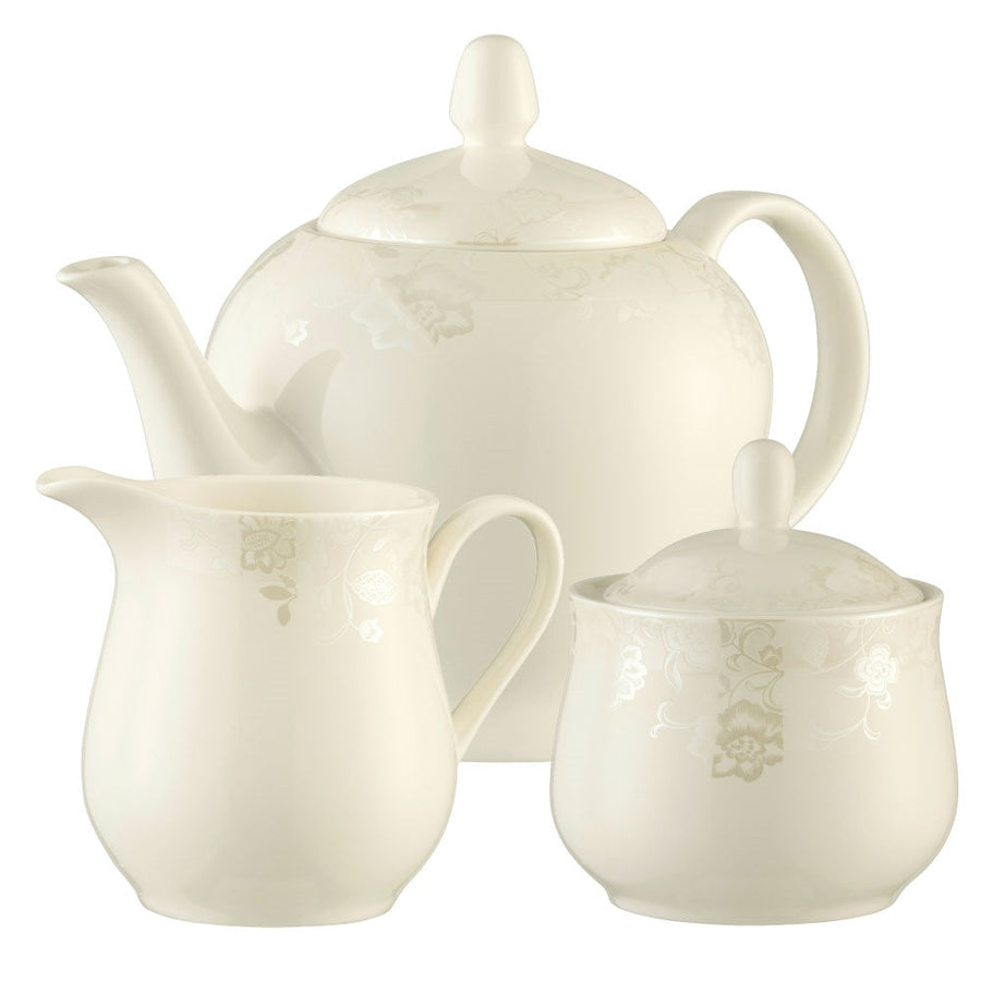 Belleek-Living-Evermore-Teapot,-Sugar-&-Cream-Set