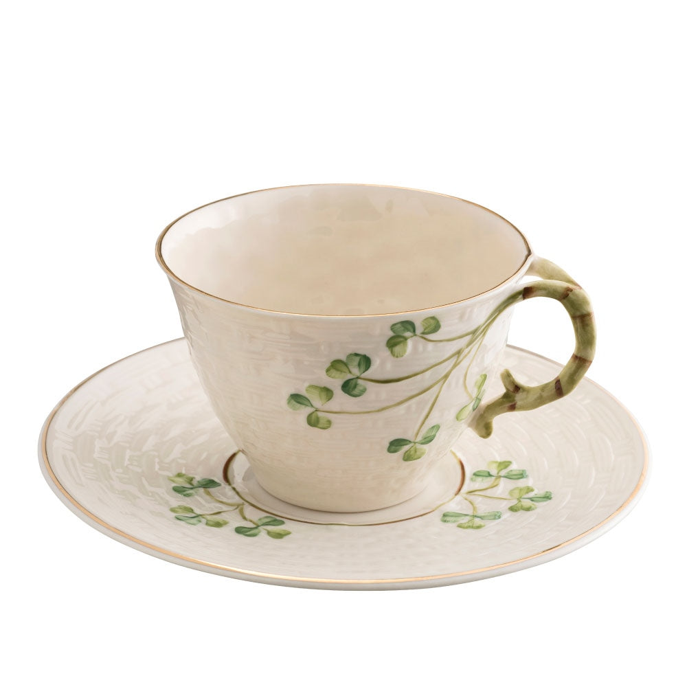 Belleek-Classic-1880---Gold-Shamrock-Cup-and-Saucer---*Belleek.com---Exclusive*