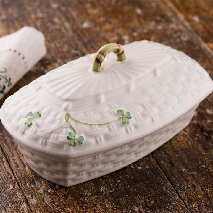 Belleek-Classic-Shamrock-Butter-Dish