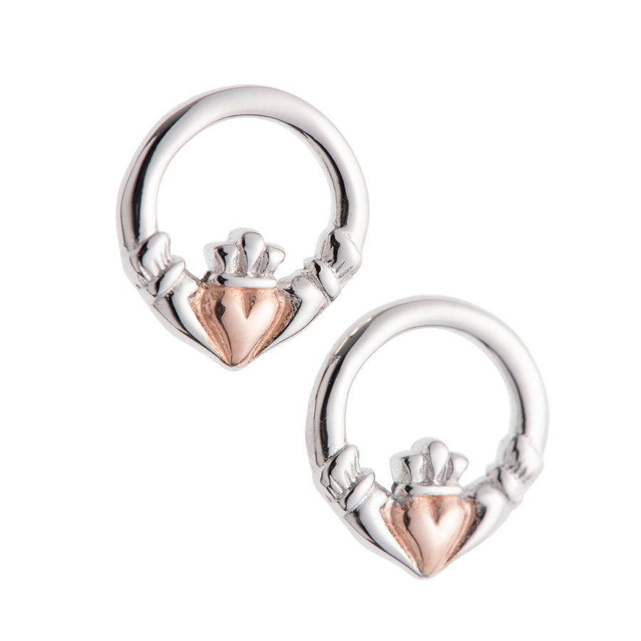 Galway-Crystal-Jewellery-Claddagh-Earrings-Sterling-Silver-&-Rose-Gold