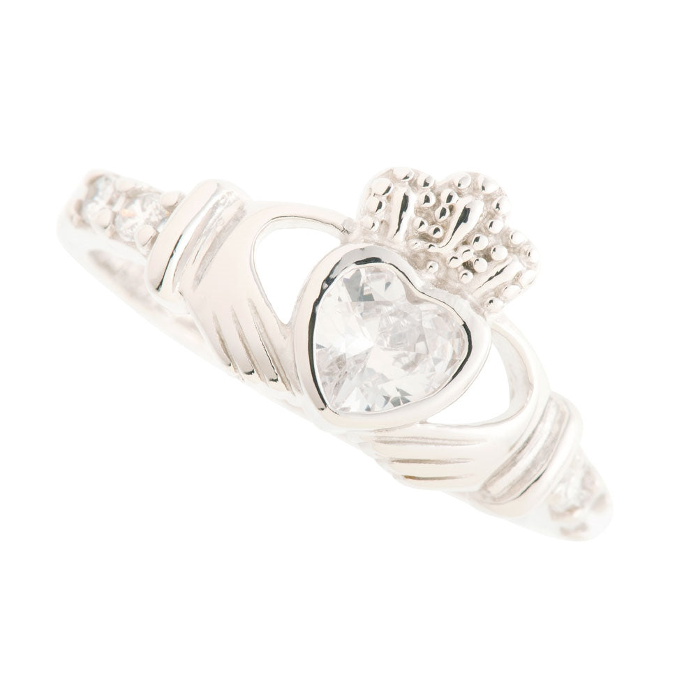 Galway Crystal Jewellery Claddagh Crystal Bezel Setting Sterling Silver Ring