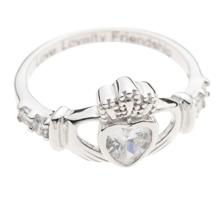 Galway Crystal Jewellery Claddagh Crystal Bezel Setting Sterling Silver Ring