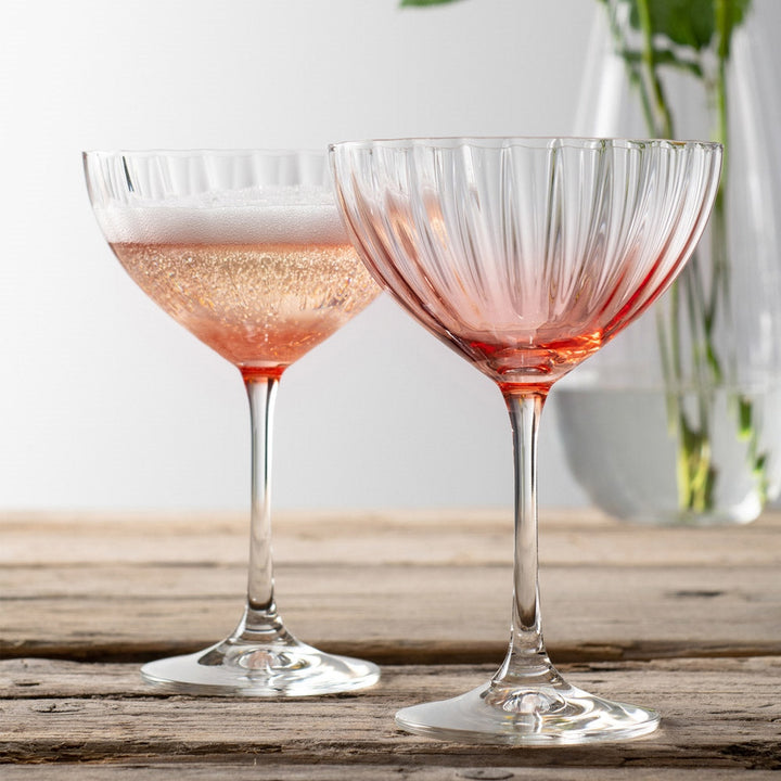 Galway Crystal Erne Cocktail/Champagne Saucer Set of 2 in Blush