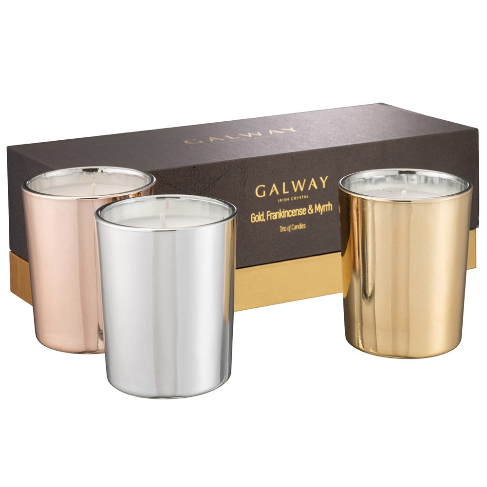 Galway-Crystal-Gold,-Frankincense-&-Myrrh-Candle-Trio