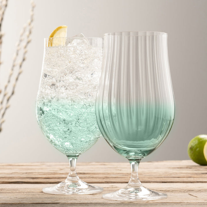 Galway Crystal Erne Craft Beer/Cocktail Set of 2 Aqua