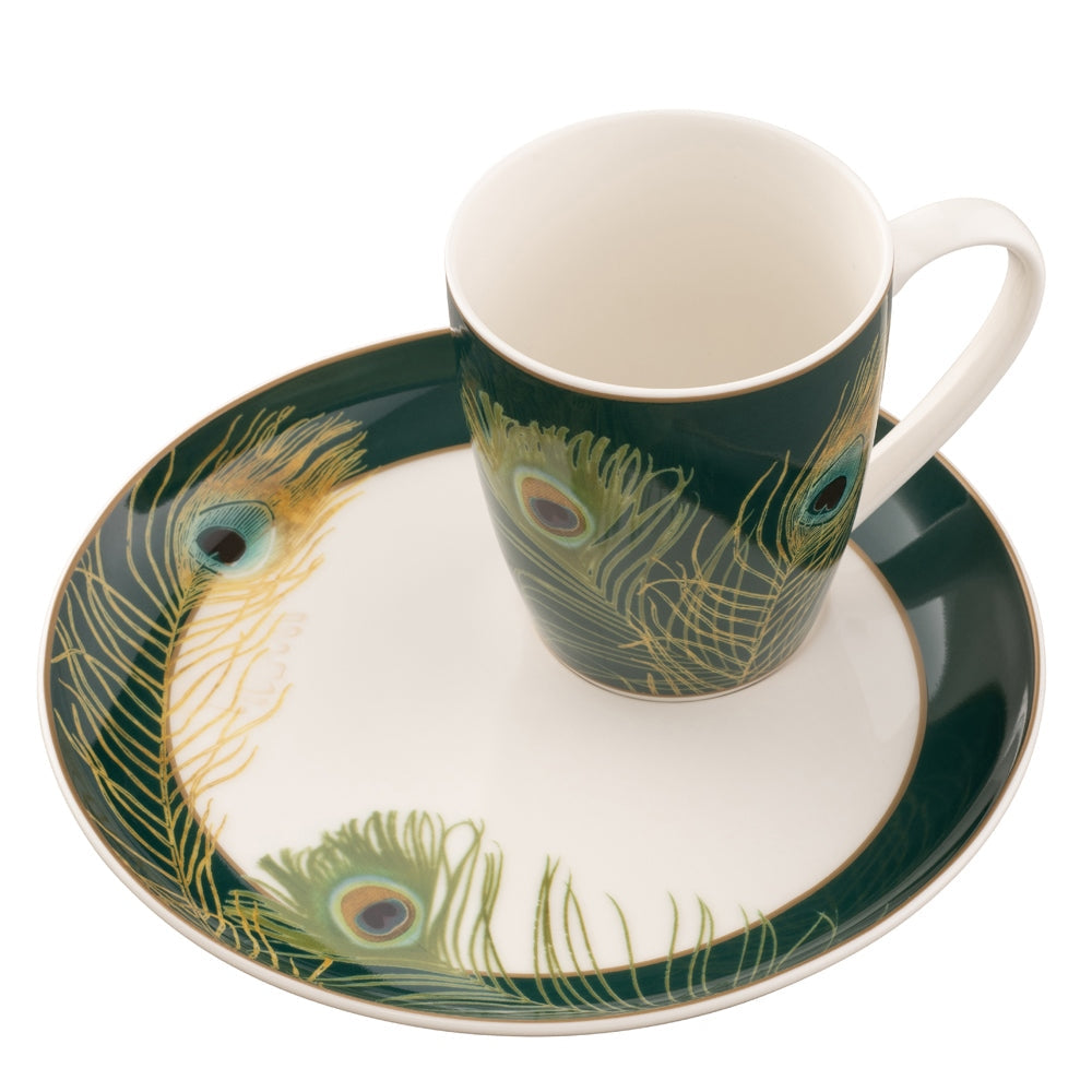 Aynsley Peacock Feather Mug & Tray Set 