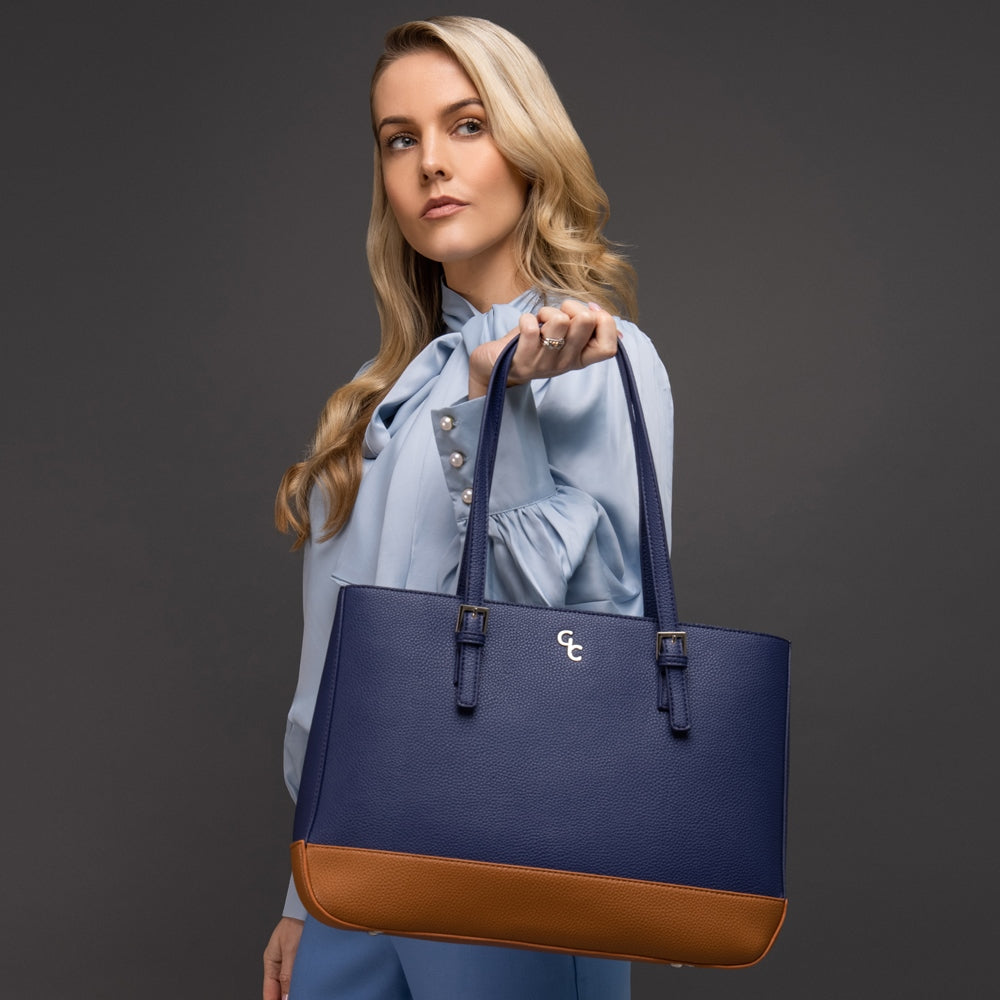 Galway Crystal Fashion Two Tone Tote Bag - Navy/Tan