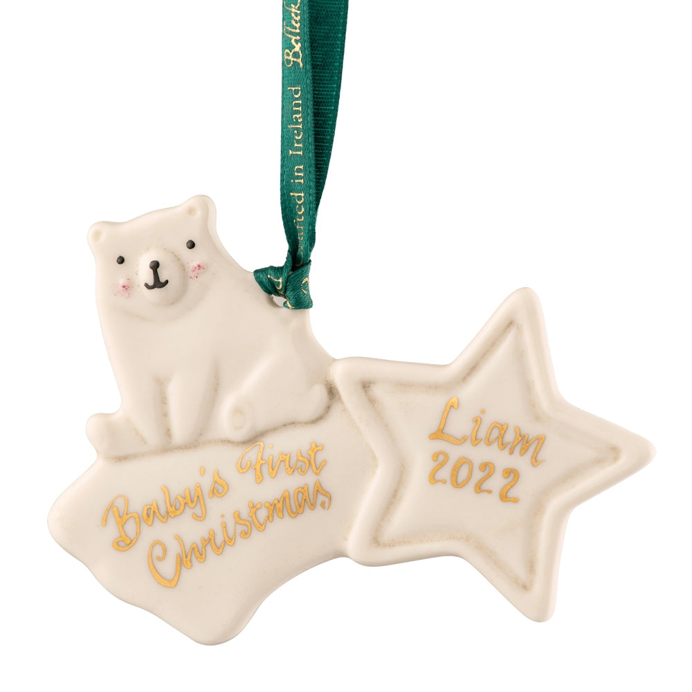 Belleek Classic Baby's First Christmas Bear Ornament