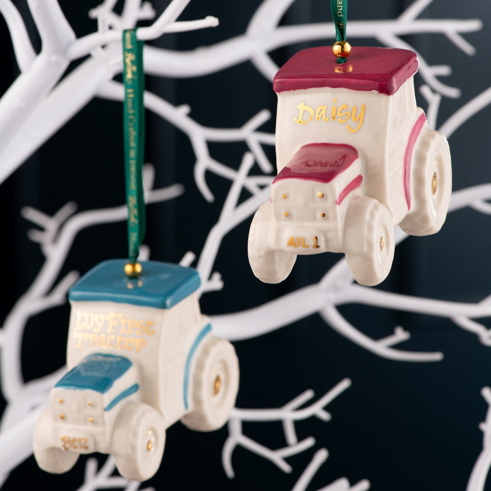 Belleek Classic Tractor Ornament -  Pink