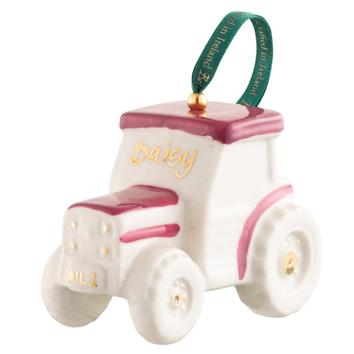 Belleek Classic Tractor Ornament -  Pink