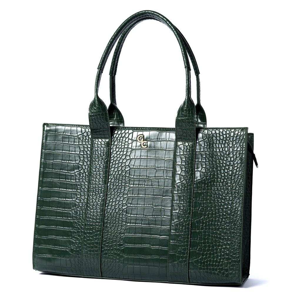 Galway Crystal Fashion XL Tote Green Croc Detail